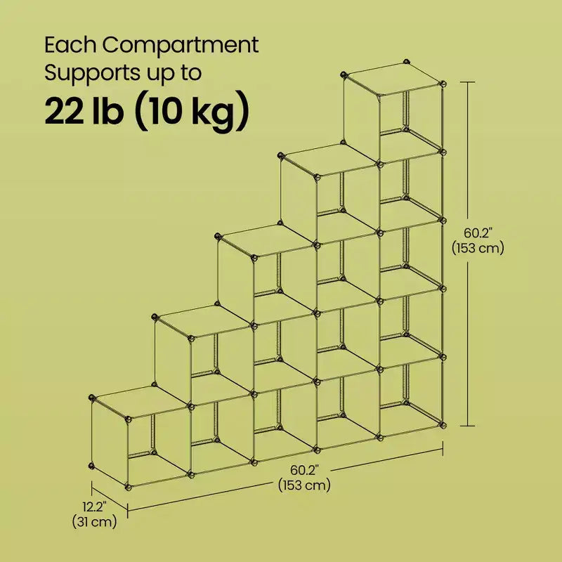 Organisateur de rangement cubique, ensemble de 16 cubes en plastique, étagère cubique, bibliothèque, organisateurs et rangement de placard, organisation de pièce, 31 x 123 x 123 cm