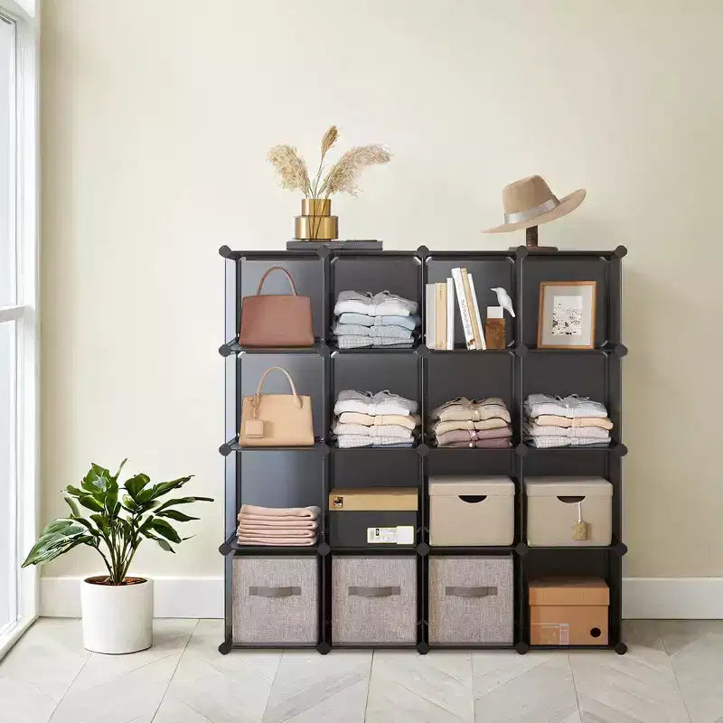 Organisateur de rangement cubique, ensemble de 16 cubes en plastique, étagère cubique, bibliothèque, organisateurs et rangement de placard, organisation de pièce, 31 x 123 x 123 cm