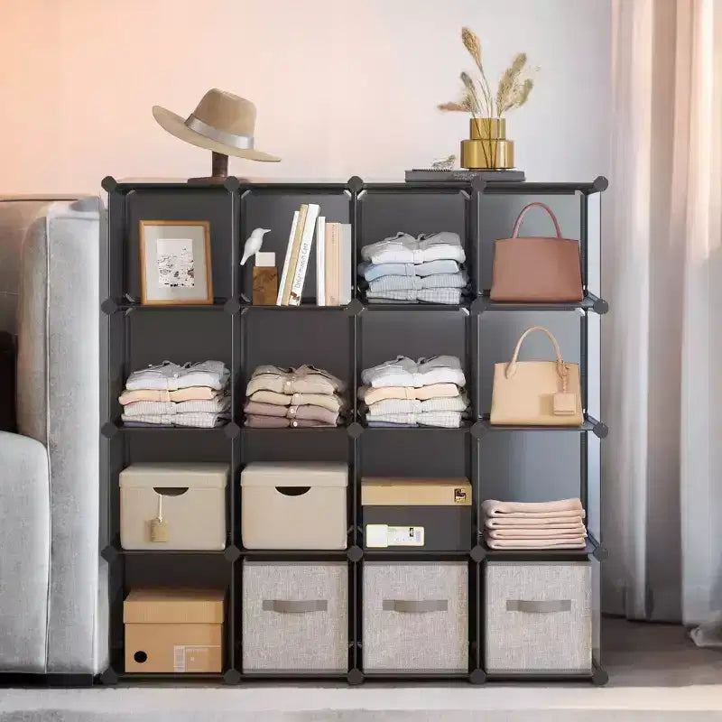 Organisateur de rangement cubique, ensemble de 16 cubes en plastique, étagère cubique, bibliothèque, organisateurs et rangement de placard, organisation de pièce, 31 x 123 x 123 cm