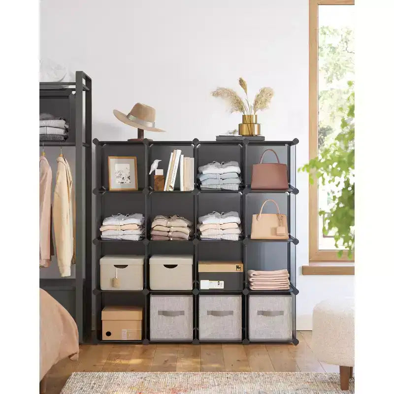 Organisateur de rangement cubique, ensemble de 16 cubes en plastique, étagère cubique, bibliothèque, organisateurs et rangement de placard, organisation de pièce, 31 x 123 x 123 cm