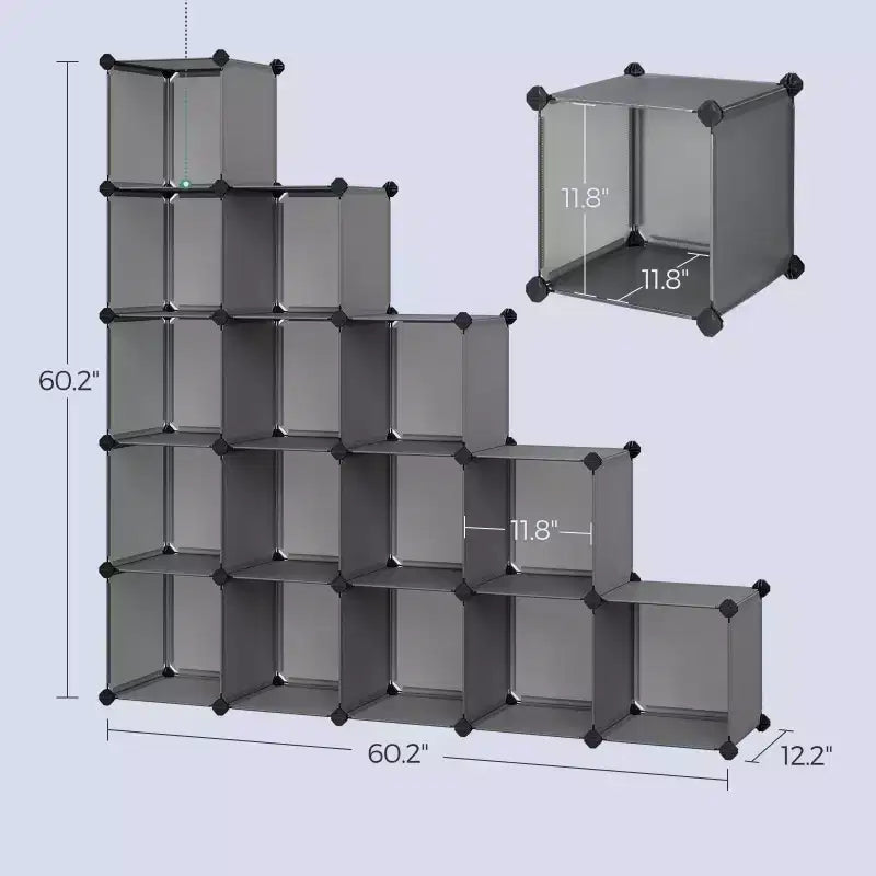 Organisateur de rangement cubique, ensemble de 16 cubes en plastique, étagère cubique, bibliothèque, organisateurs et rangement de placard, organisation de pièce, 31 x 123 x 123 cm