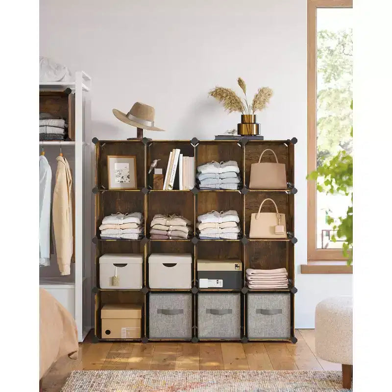 Organisateur de rangement cubique, ensemble de 16 cubes en plastique, étagère cubique, bibliothèque, organisateurs et rangement de placard, organisation de pièce, 31 x 123 x 123 cm