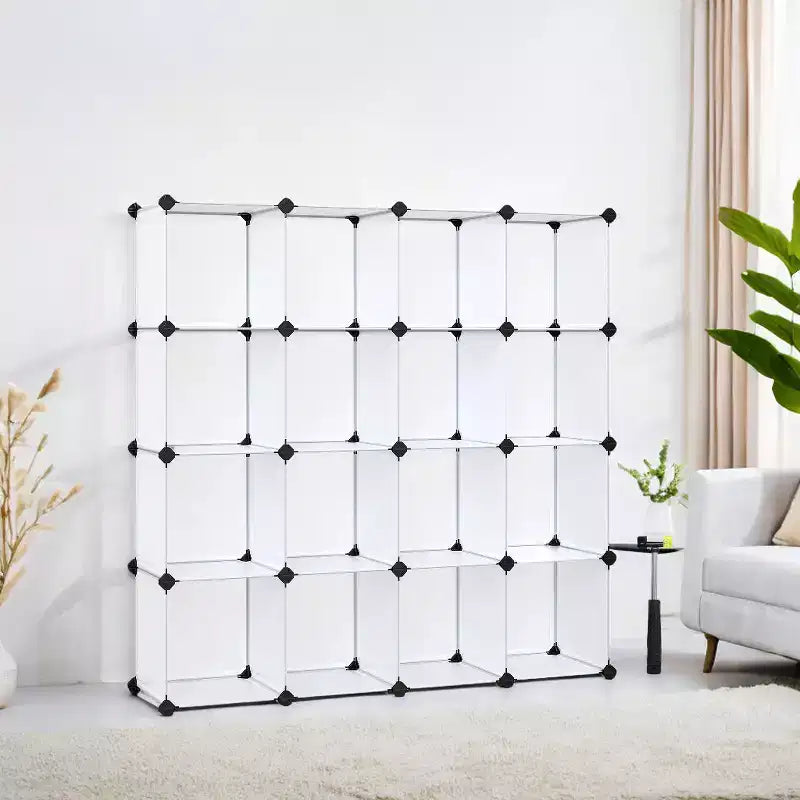 Organisateur de rangement cubique, ensemble de 16 cubes en plastique, étagère cubique, bibliothèque, organisateurs et rangement de placard, organisation de pièce, 31 x 123 x 123 cm