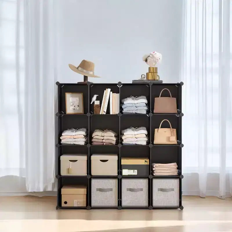 Organisateur de rangement cubique, ensemble de 16 cubes en plastique, étagère cubique, bibliothèque, organisateurs et rangement de placard, organisation de pièce, 31 x 123 x 123 cm
