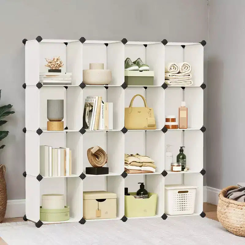Organisateur de rangement cubique, ensemble de 16 cubes en plastique, étagère cubique, bibliothèque, organisateurs et rangement de placard, organisation de pièce, 31 x 123 x 123 cm