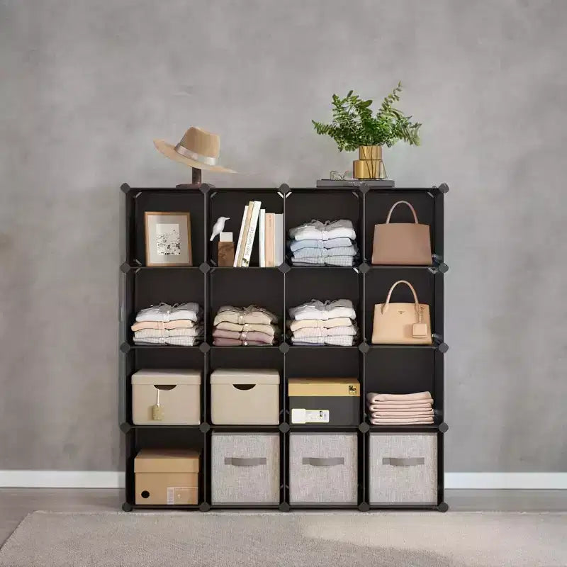 Cube Storage Organizer, Set of 16 Plastic Cubes, Cube Shelf, Book Shelf, Closet Organizers and Storage, Room Organization, 12.2 x 48.4 x 48.4 Inches