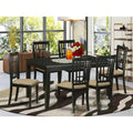 Rubber Wood Dining Table Set With 6 Chairs Rectangle Kitchen Dining Room Black