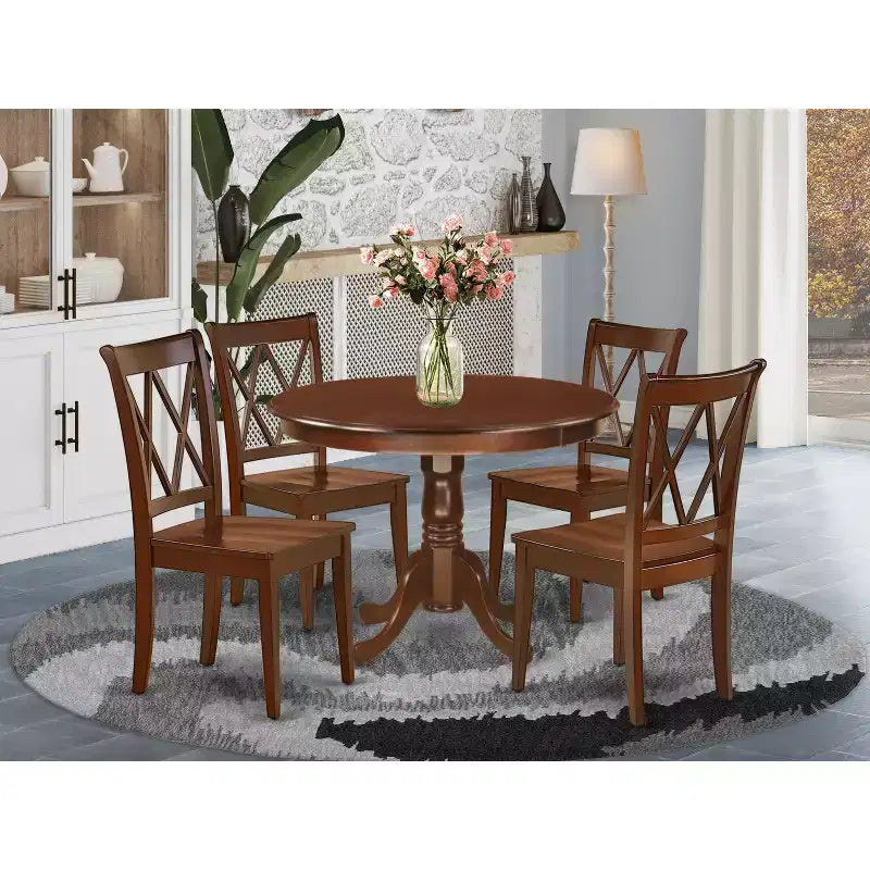 HomeStock HLCL5-LWH-W Ensemble de 5 pièces : Table ronde de 42 pouces et 4 chaises à double dossier en X