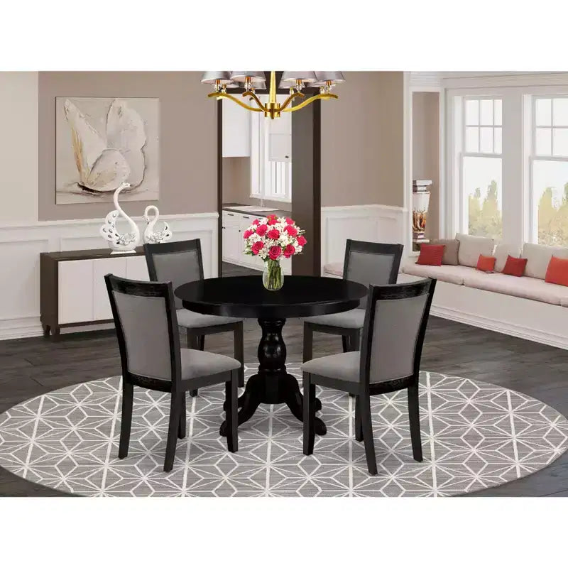 Ensemble de salle à manger HomeStock Round Pedestal Dinette avec chaises en tissu lin noir brossé
