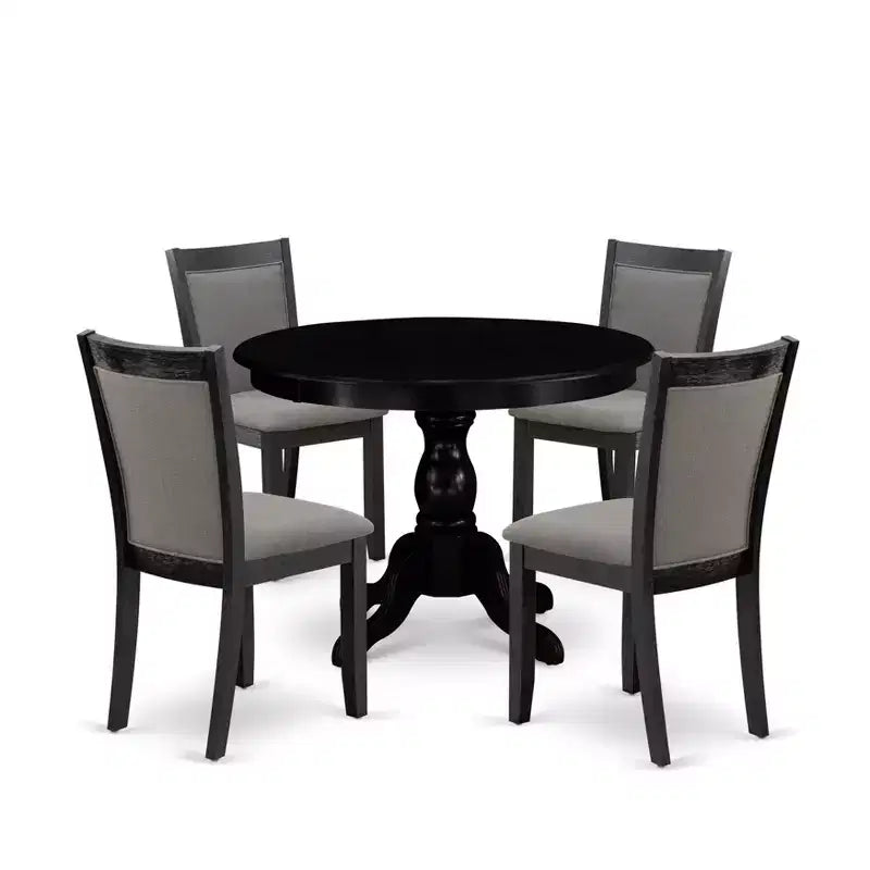 Ensemble de salle à manger HomeStock Round Pedestal Dinette avec chaises en tissu lin noir brossé