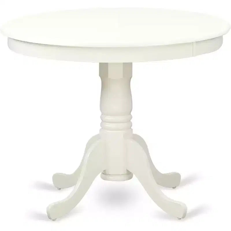 Ensemble de salle à manger 5 pièces rond avec pied central HomeStock ANVA5, lin blanc