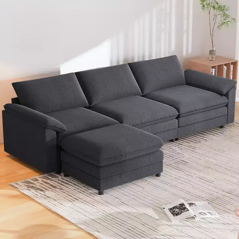 Canapé sectionnel Mjkone 117'', canapé en forme de L, imitation de canapé Cloud avec pouf mobile, canapé 3 places pour salon et appartement