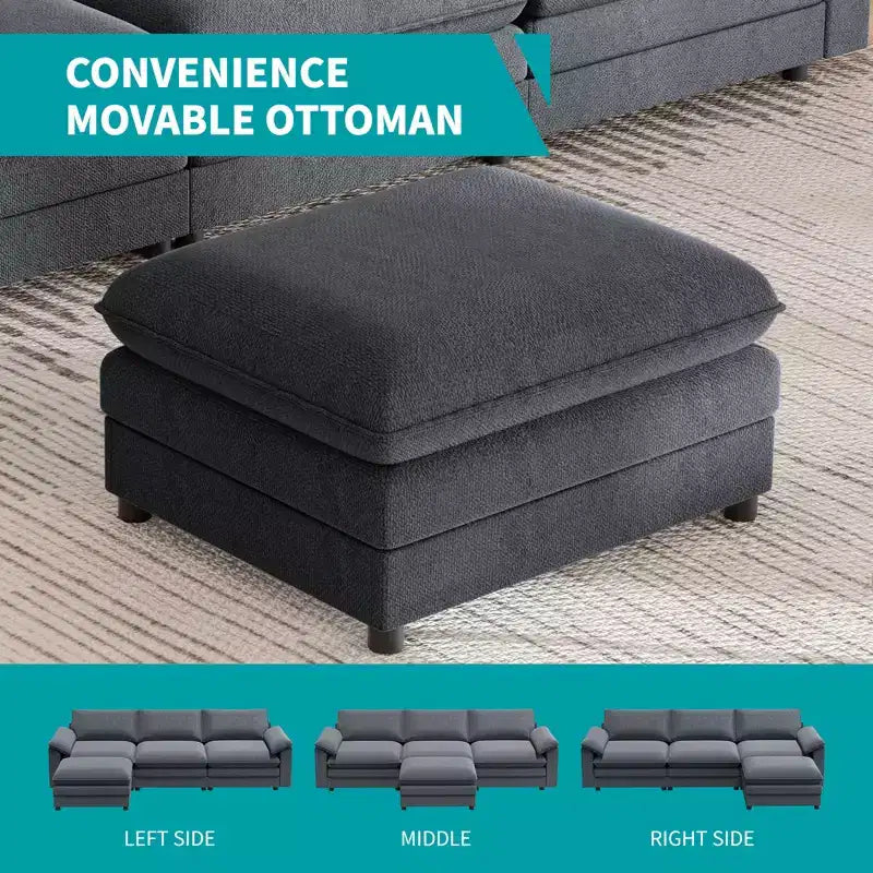 Canapé sectionnel Mjkone 117'', canapé en forme de L, imitation de canapé Cloud avec pouf mobile, canapé 3 places pour salon et appartement