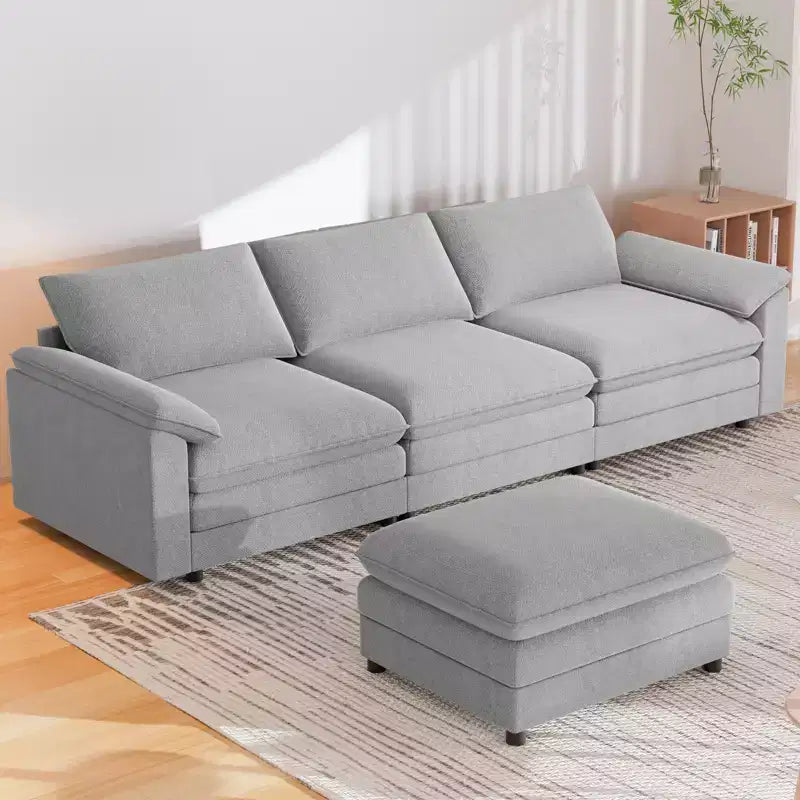 Canapé sectionnel Mjkone 117'', canapé en forme de L, imitation de canapé Cloud avec pouf mobile, canapé 3 places pour salon et appartement