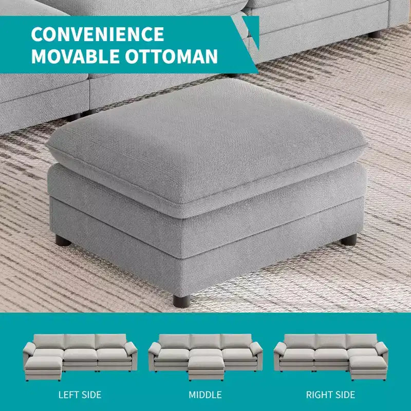 Canapé sectionnel Mjkone 117'', canapé en forme de L, imitation de canapé Cloud avec pouf mobile, canapé 3 places pour salon et appartement