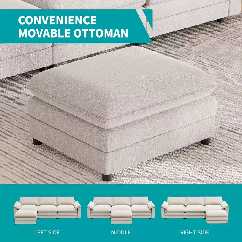 Canapé sectionnel Mjkone 117'', canapé en forme de L, imitation de canapé Cloud avec pouf mobile, canapé 3 places pour salon et appartement