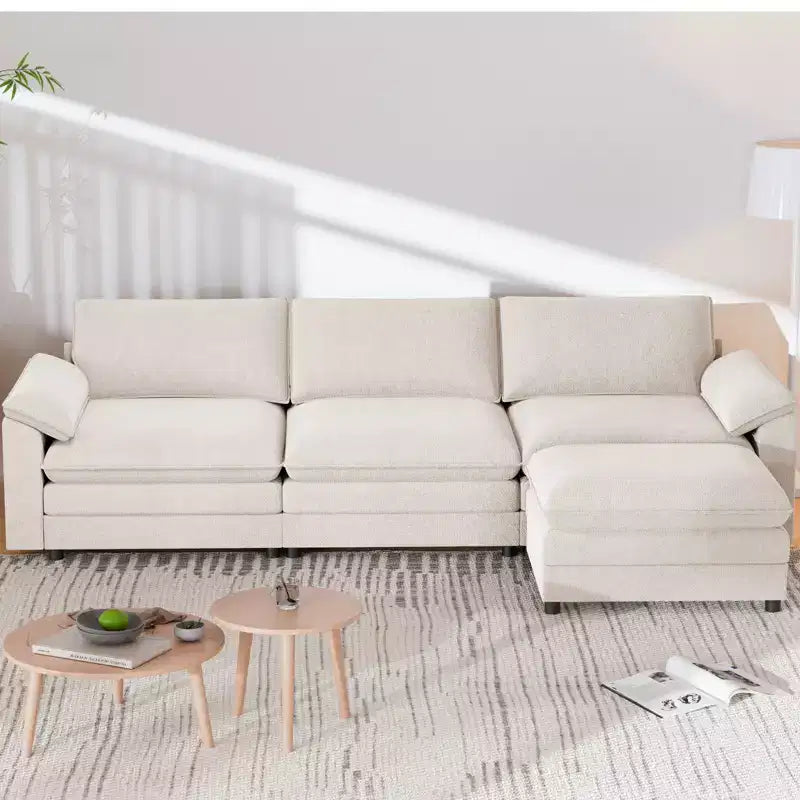 Mjkone 117''Sectional Sofa, L Shape Sofa, Cloud Couch Dupe with Movable Ottoman, 3-Seat Sofa for Living Room and Apartment