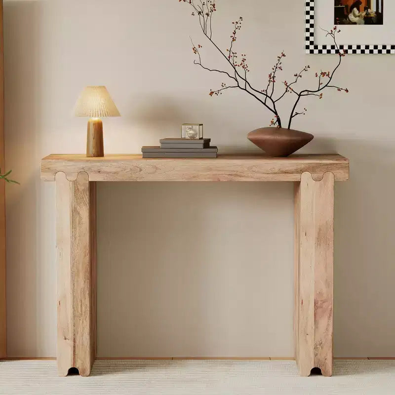 Console et Table d'appoint d'entrée Whisen de style ferme minimaliste en bois de manguier avec plateau épaissi