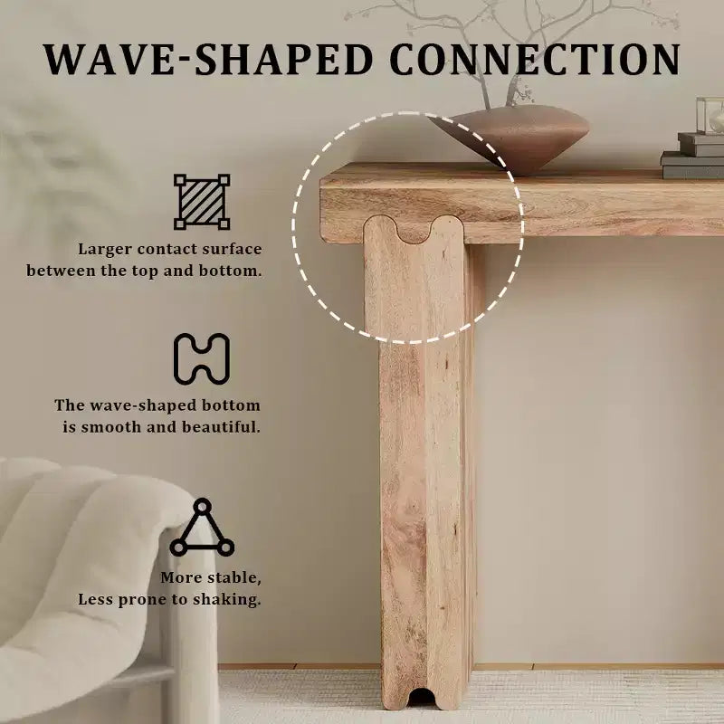 Console et Table d'appoint d'entrée Whisen de style ferme minimaliste en bois de manguier avec plateau épaissi