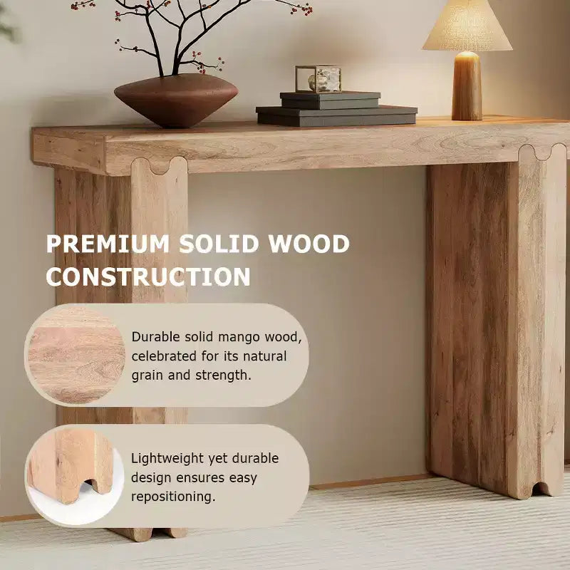 Console et Table d'appoint d'entrée Whisen de style ferme minimaliste en bois de manguier avec plateau épaissi