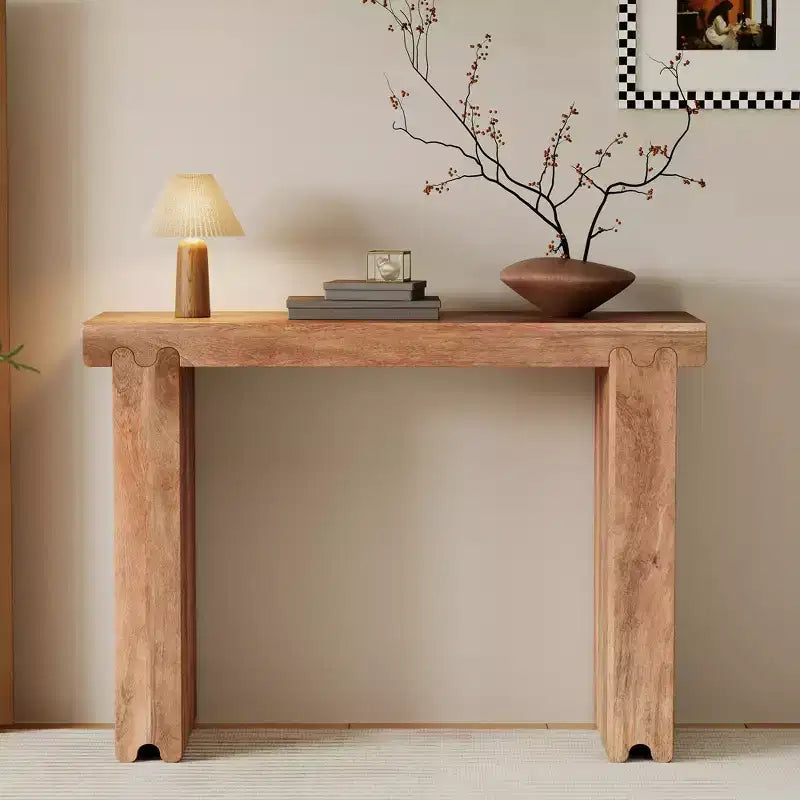 Console et Table d'appoint d'entrée Whisen de style ferme minimaliste en bois de manguier avec plateau épaissi