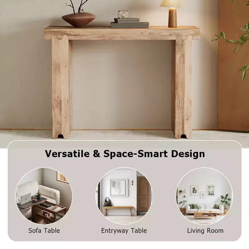 Console et Table d'appoint d'entrée Whisen de style ferme minimaliste en bois de manguier avec plateau épaissi
