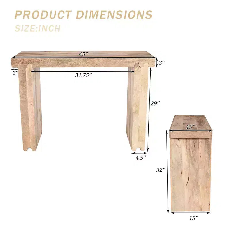 Console et Table d'appoint d'entrée Whisen de style ferme minimaliste en bois de manguier avec plateau épaissi