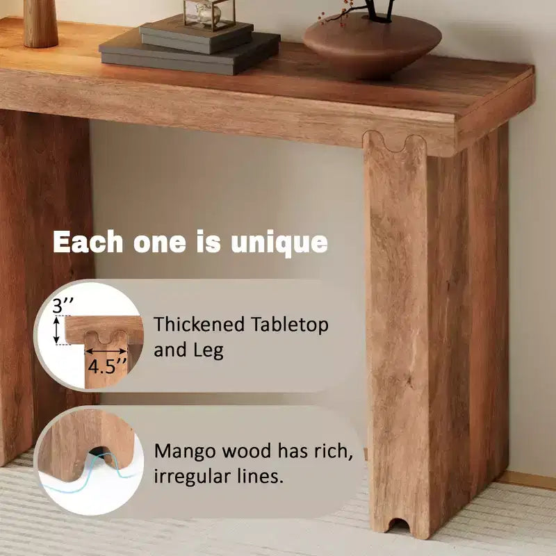 Console et Table d'appoint d'entrée Whisen de style ferme minimaliste en bois de manguier avec plateau épaissi
