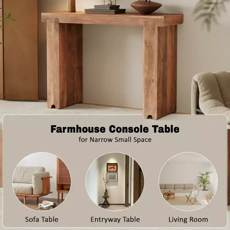 Console et Table d'appoint d'entrée Whisen de style ferme minimaliste en bois de manguier avec plateau épaissi