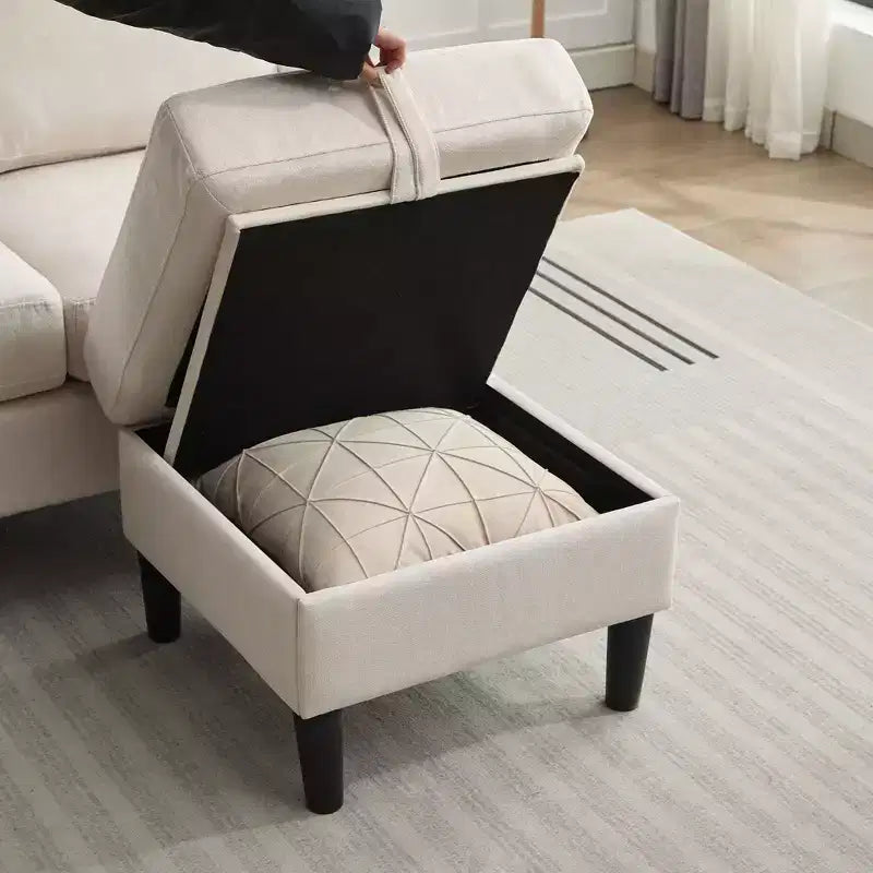 HYLEORY Canapé d'angle réversible 3 places en tissu de lin, avec pouf, pour salon, appartement et bureau