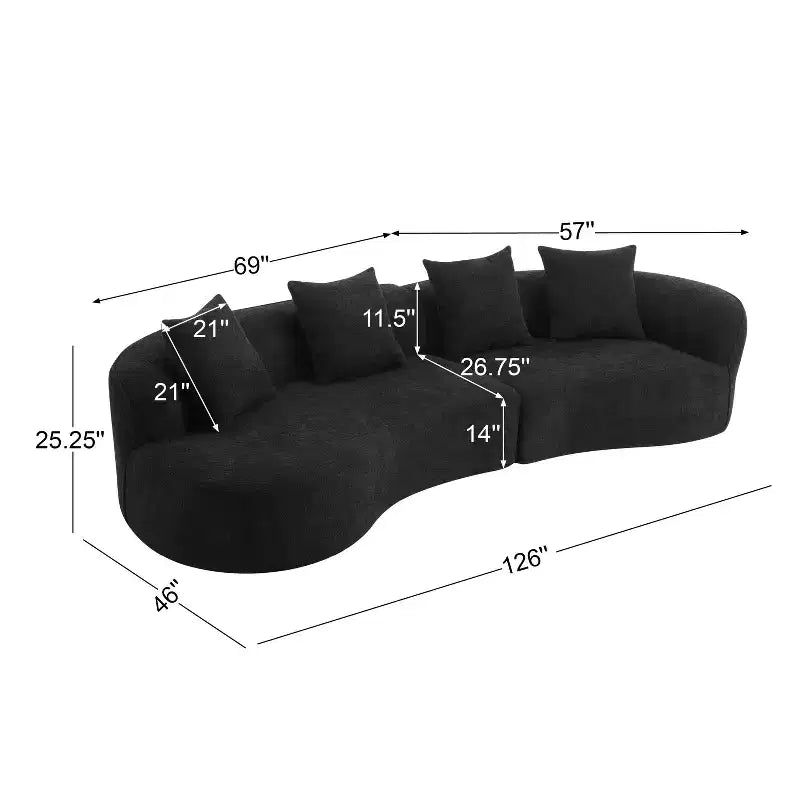 Christopher Knight Home Hailey Canapé d'angle incurvé moderne 5 places en tissu bouclé avec oreillers, 126 po