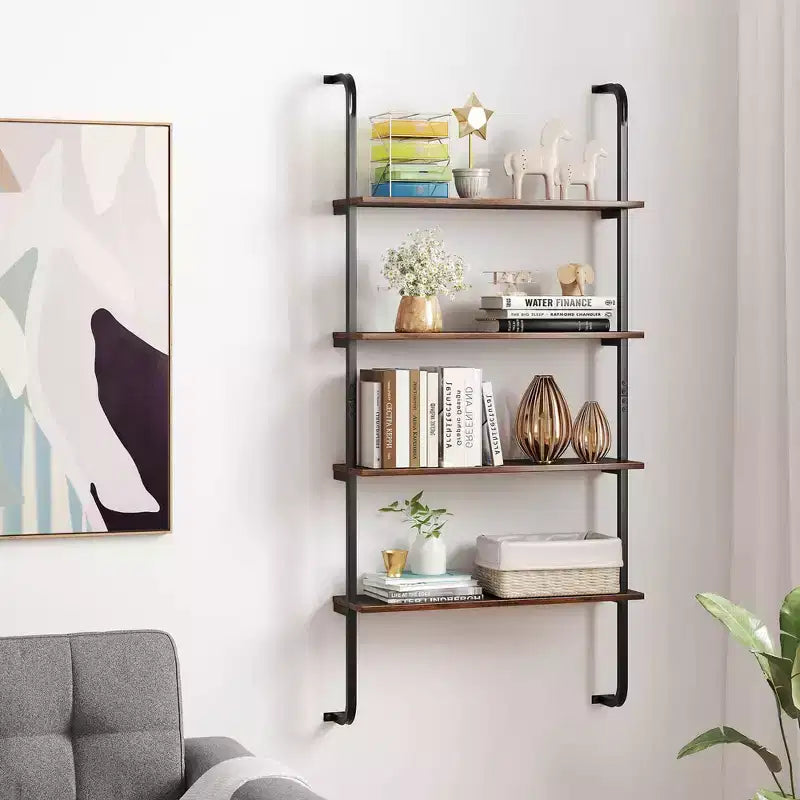Costway 1/2 PCS Étagère Murale Échelle à 4 Niveaux Bibliothèque avec Cadre en Métal Robuste