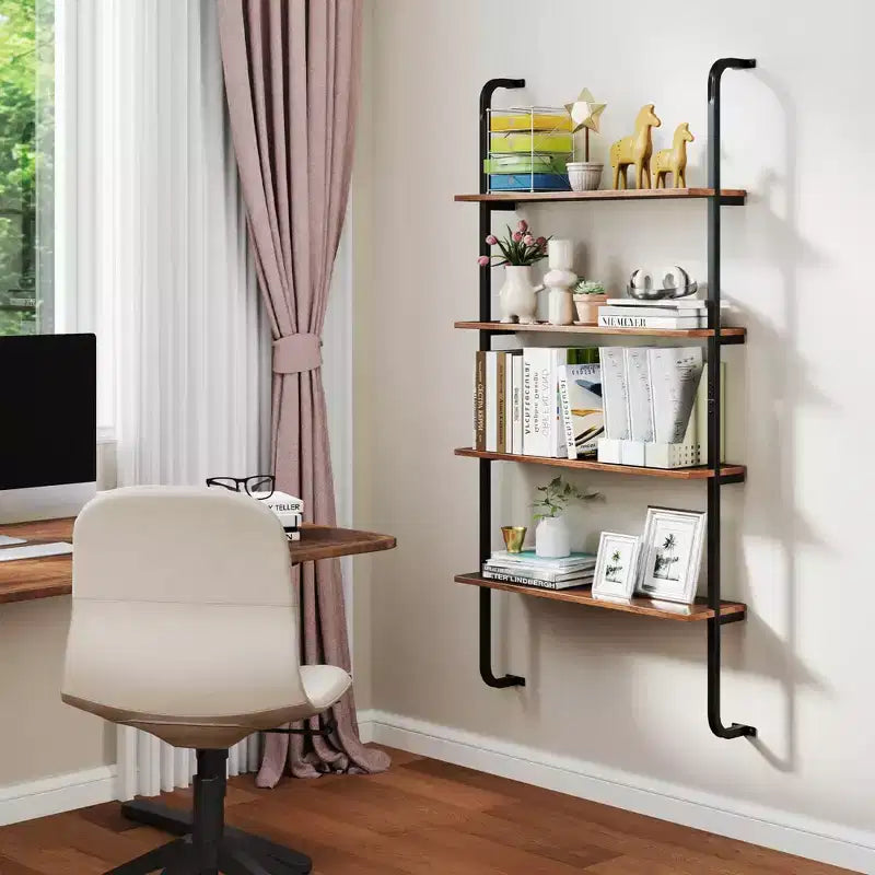 Costway 1/2 PCS Étagère Murale Échelle à 4 Niveaux Bibliothèque avec Cadre en Métal Robuste