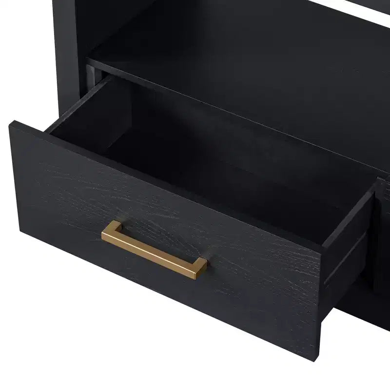 Meuble TV 74 W, console TV, armoire de rangement, centre de divertissement, buffet avec 3 tiroirs et étagère ouverte, marron/noir/gris - Christopher Knight Home