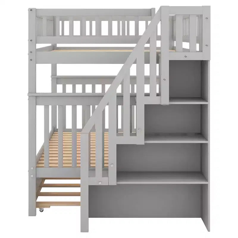 Lit superposé Whisen Wood avec lit gigogne et escalier de rangement
