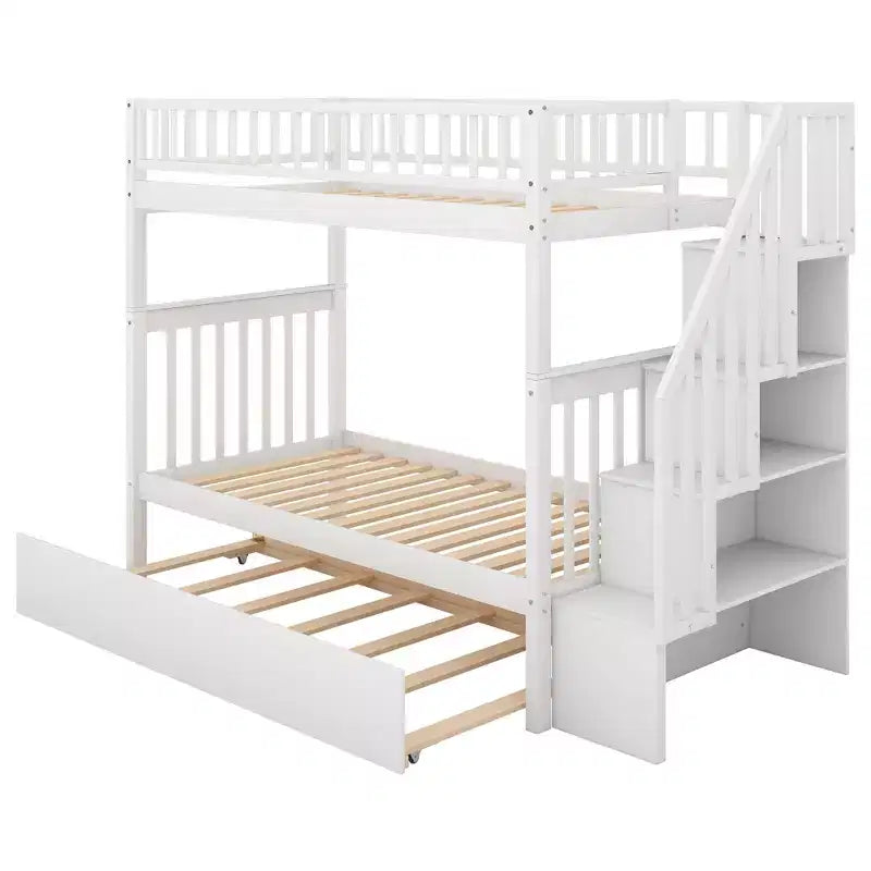Lit superposé Whisen Wood avec lit gigogne et escalier de rangement