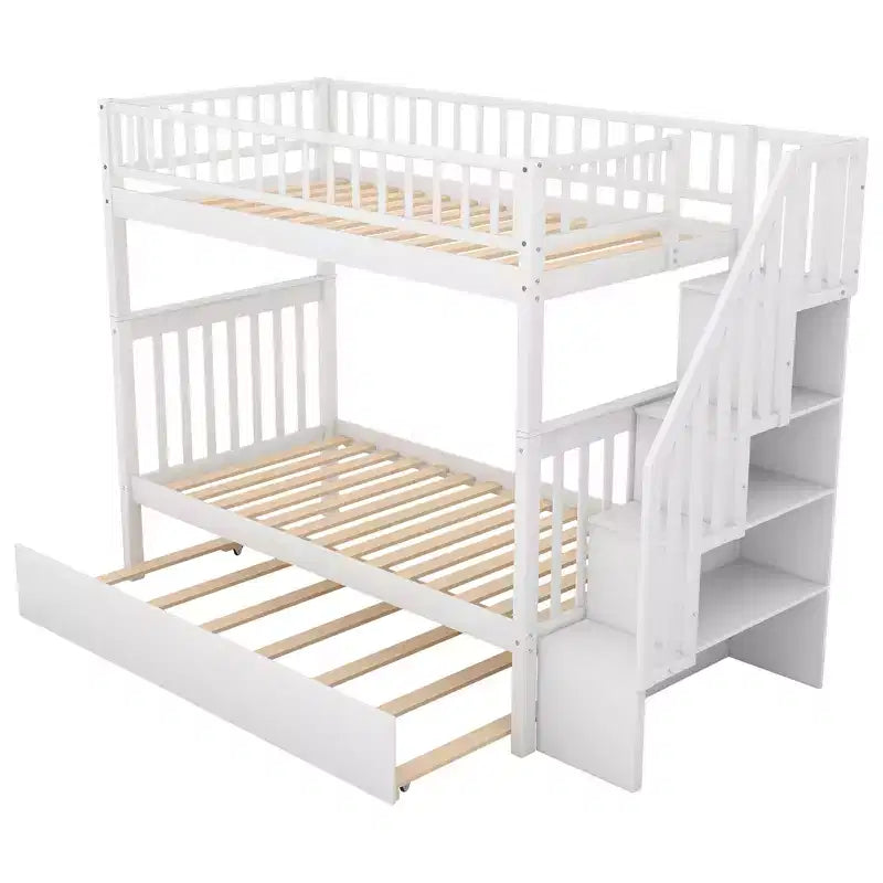 Lit superposé Whisen Wood avec lit gigogne et escalier de rangement