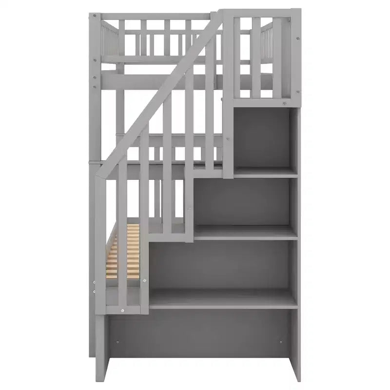Lit superposé Whisen Wood avec lit gigogne et escalier de rangement
