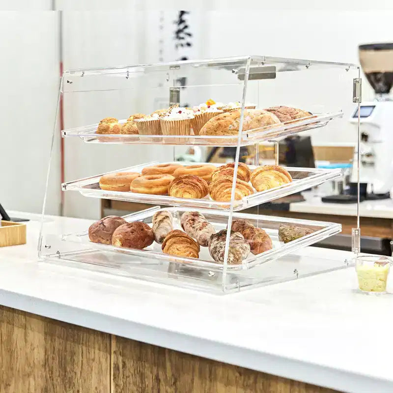 Vitrine à pâtisseries VEVOR, vitrine de boulangerie commerciale à 3 niveaux pour comptoir, boîte de présentation en acrylique avec accès par porte arrière, 52,6 x 36,1 x 41,4 cm