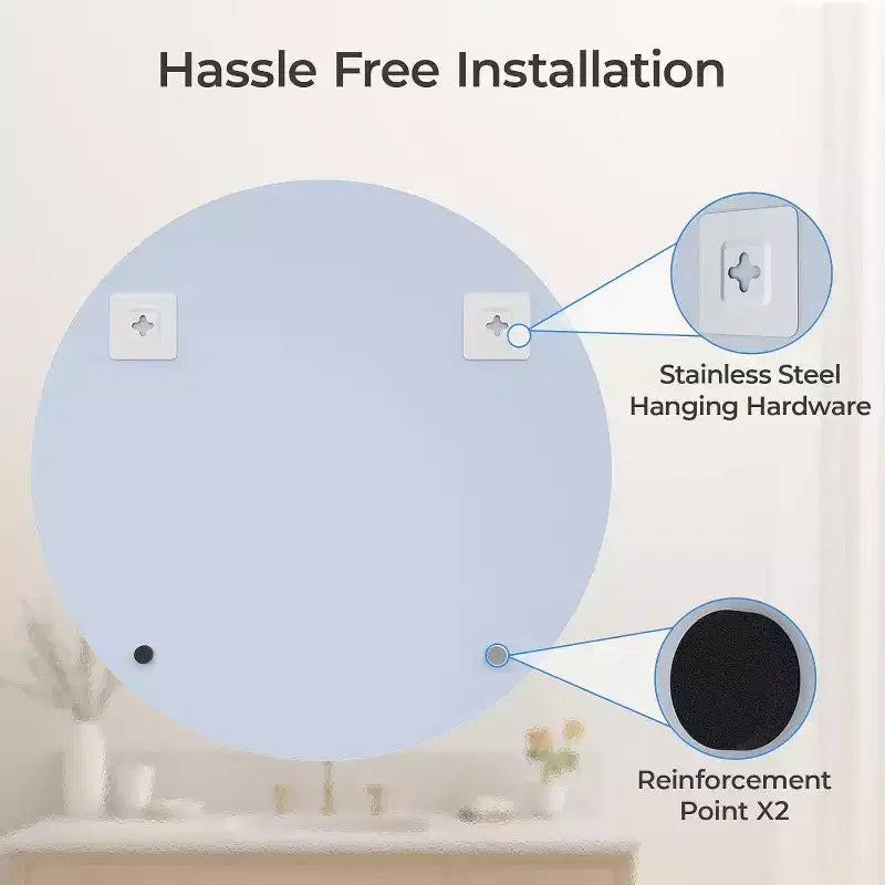 Miroir de salle de bain rond sans cadre pour lavabo avec bords biseautés - Miroir mural circulaire pour salle de bain et coiffeuse, look élégant et simple