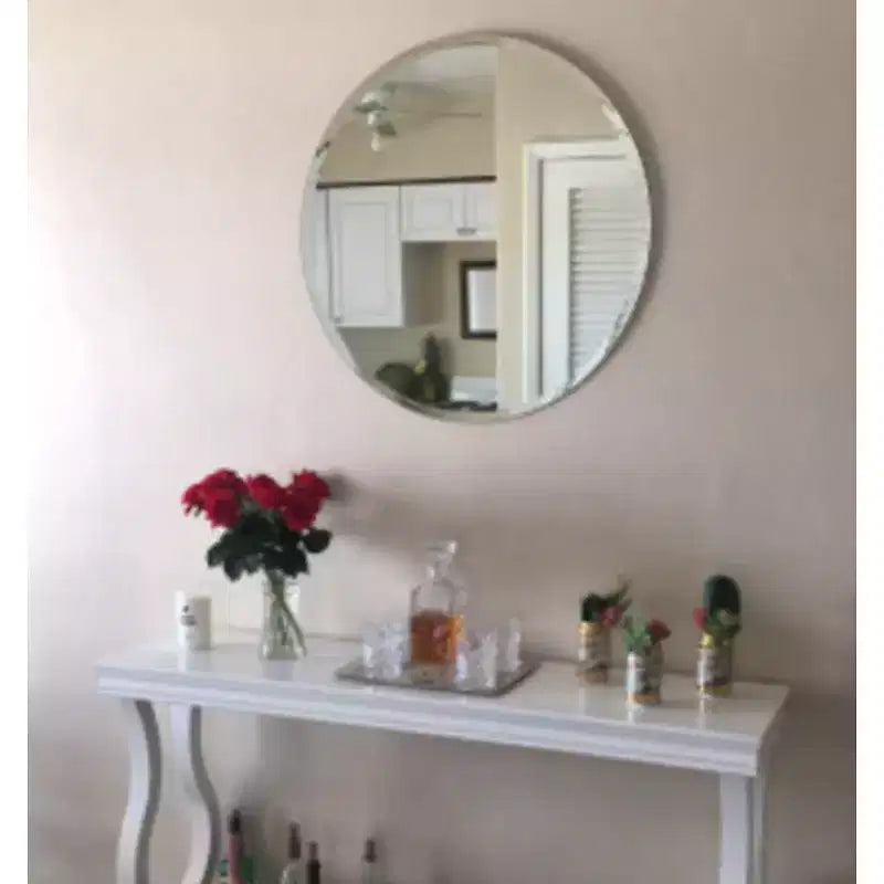 Miroir de salle de bain rond sans cadre pour lavabo avec bords biseautés - Miroir mural circulaire pour salle de bain et coiffeuse, look élégant et simple