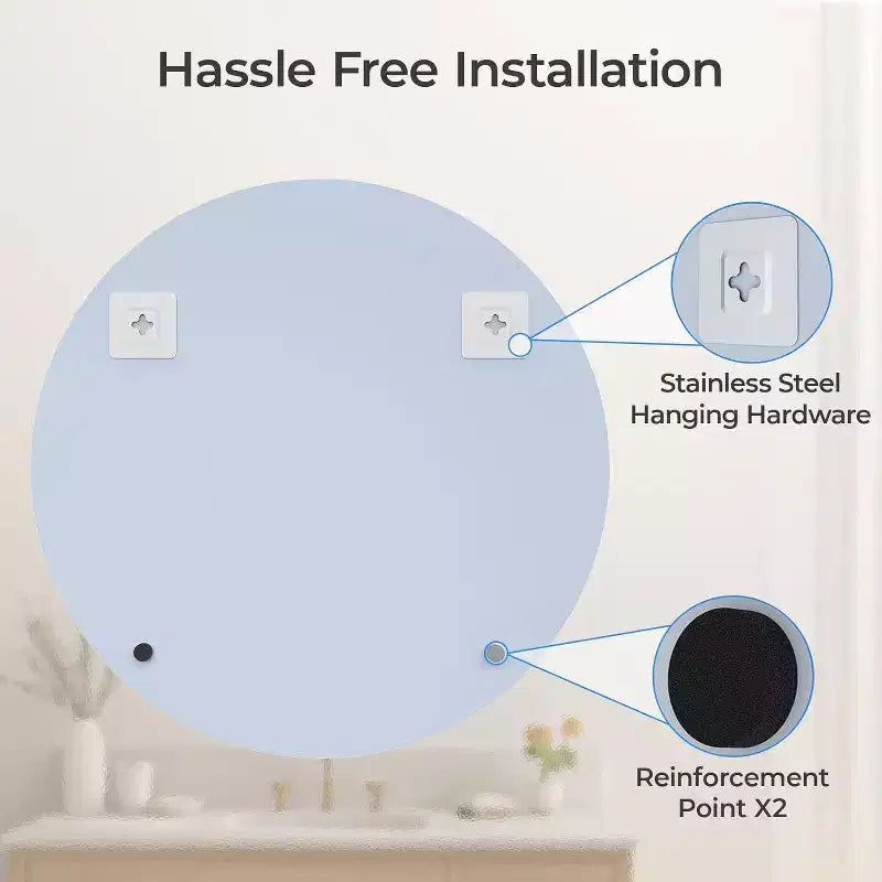 Miroir de salle de bain rond sans cadre pour lavabo avec bords biseautés - Miroir mural circulaire pour salle de bain et coiffeuse, look élégant et simple