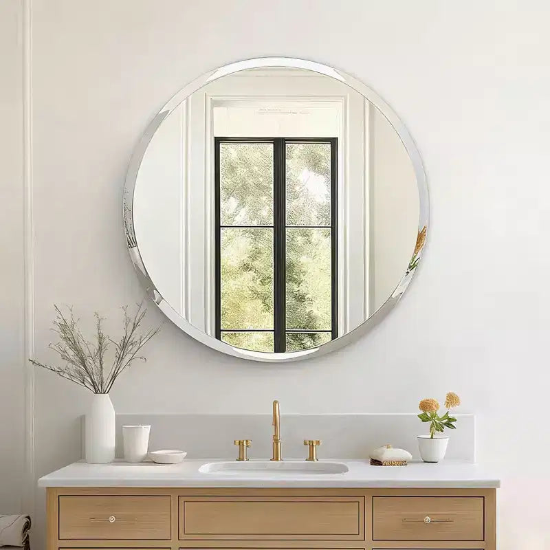 Round Frameless Bathroom Mirror for Over Sink with Beveled Edge - Circle Wall Mirror for Bathroom & Vanity, Elegant & Simple Look