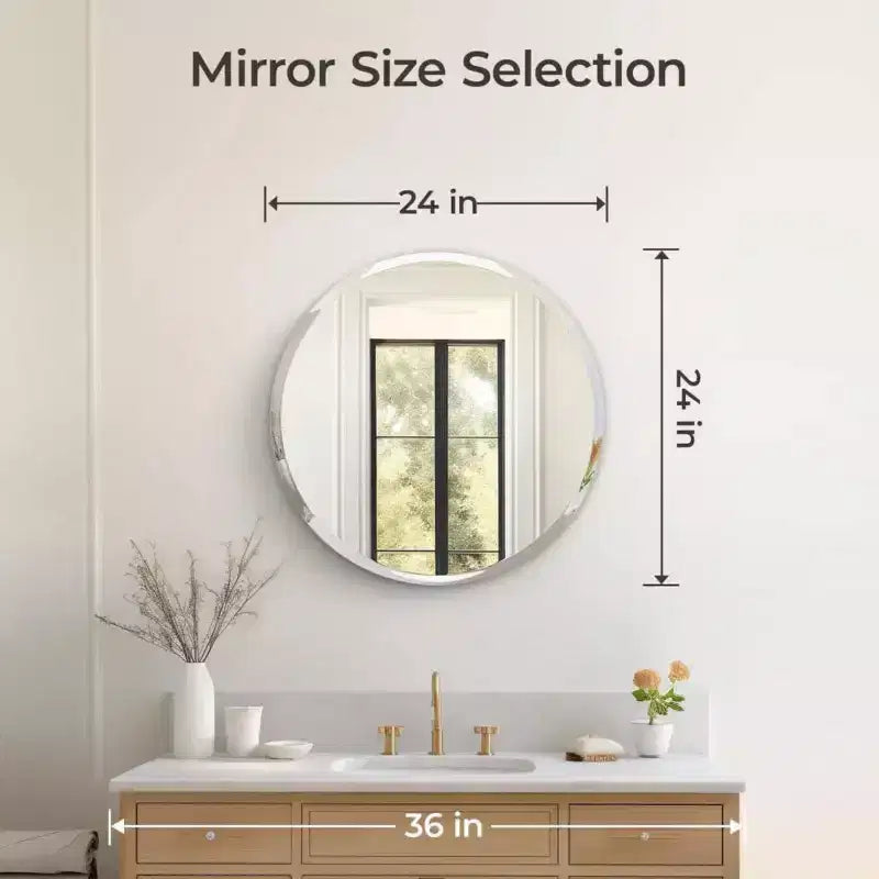 Miroir de salle de bain rond sans cadre pour lavabo avec bords biseautés - Miroir mural circulaire pour salle de bain et coiffeuse, look élégant et simple