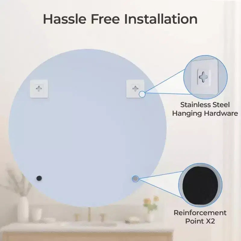 Miroir de salle de bain rond sans cadre pour lavabo avec bords biseautés - Miroir mural circulaire pour salle de bain et coiffeuse, look élégant et simple