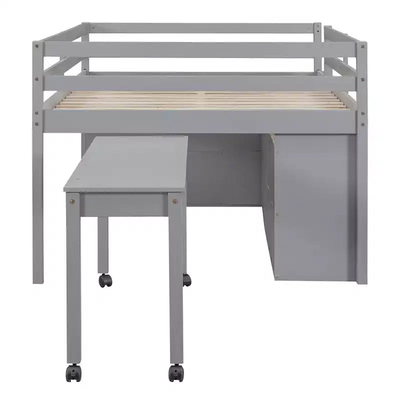 Lit mezzanine jumeau/double avec bureau coulissant et 4 tiroirs, cadre de lit mezzanine bas en bois avec étagères - ModernLuxe