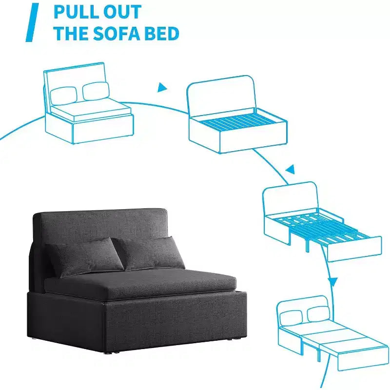 Canapé-lit Mjkone pour une personne, canapé convertible 2 en 1 en lin avec coussins