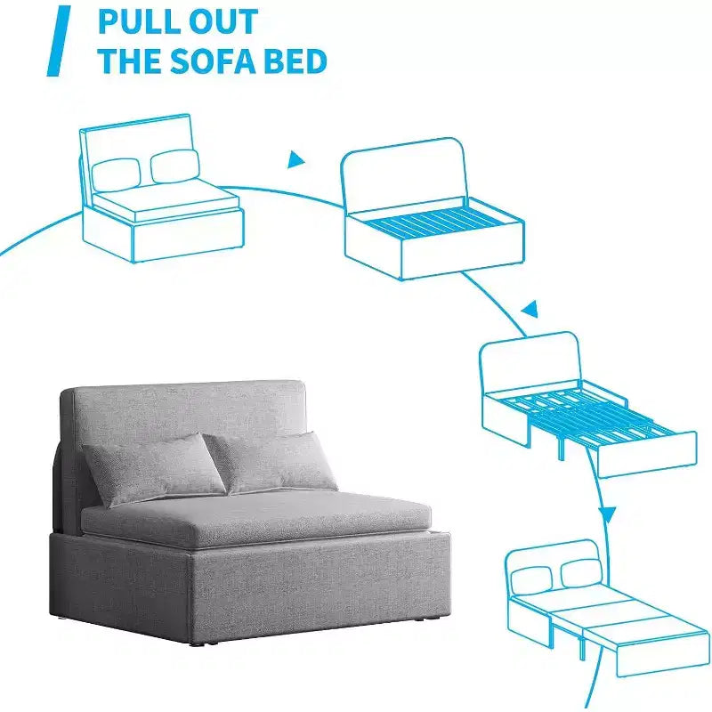 Canapé-lit Mjkone pour une personne, canapé convertible 2 en 1 en lin avec coussins