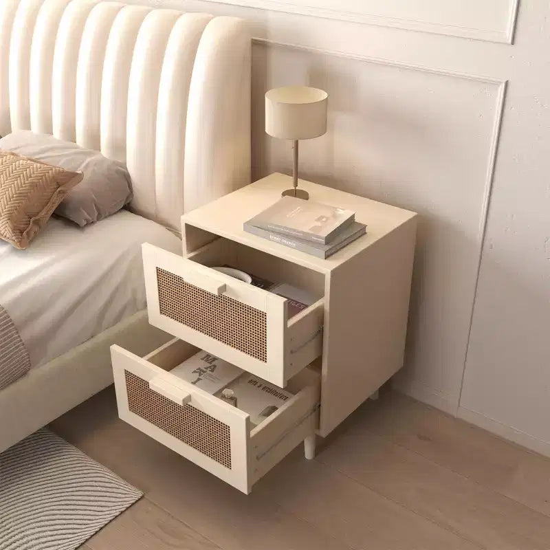 GDFStudio Regina 23.2 H Wood and Rattan Nightstand with Two Drawers