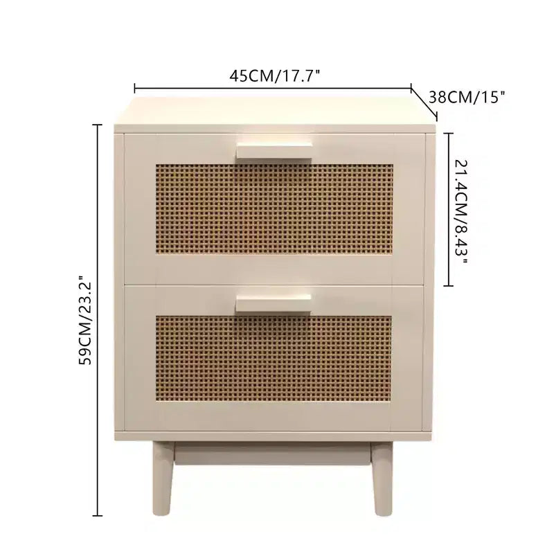 Table de chevet GDFStudio Regina 23.2 H en bois et rotin avec deux tiroirs